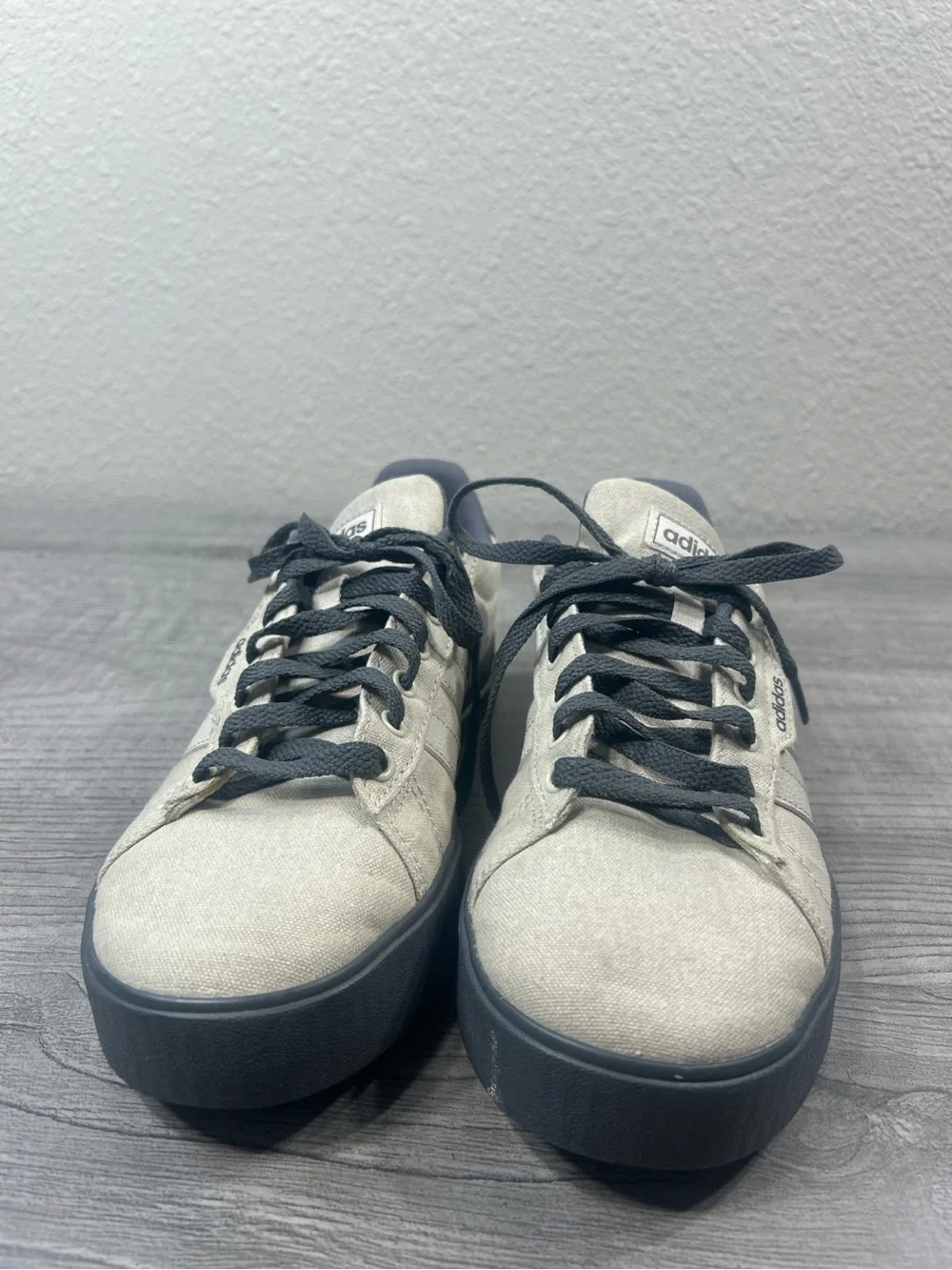 adidas Beige Canvas Sneakers with Black Soles and Laces Size 7 Men’s